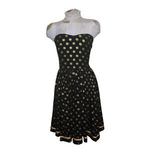 Modcloth Geode Black and Gold polka dot Strapless Dress Size XL
